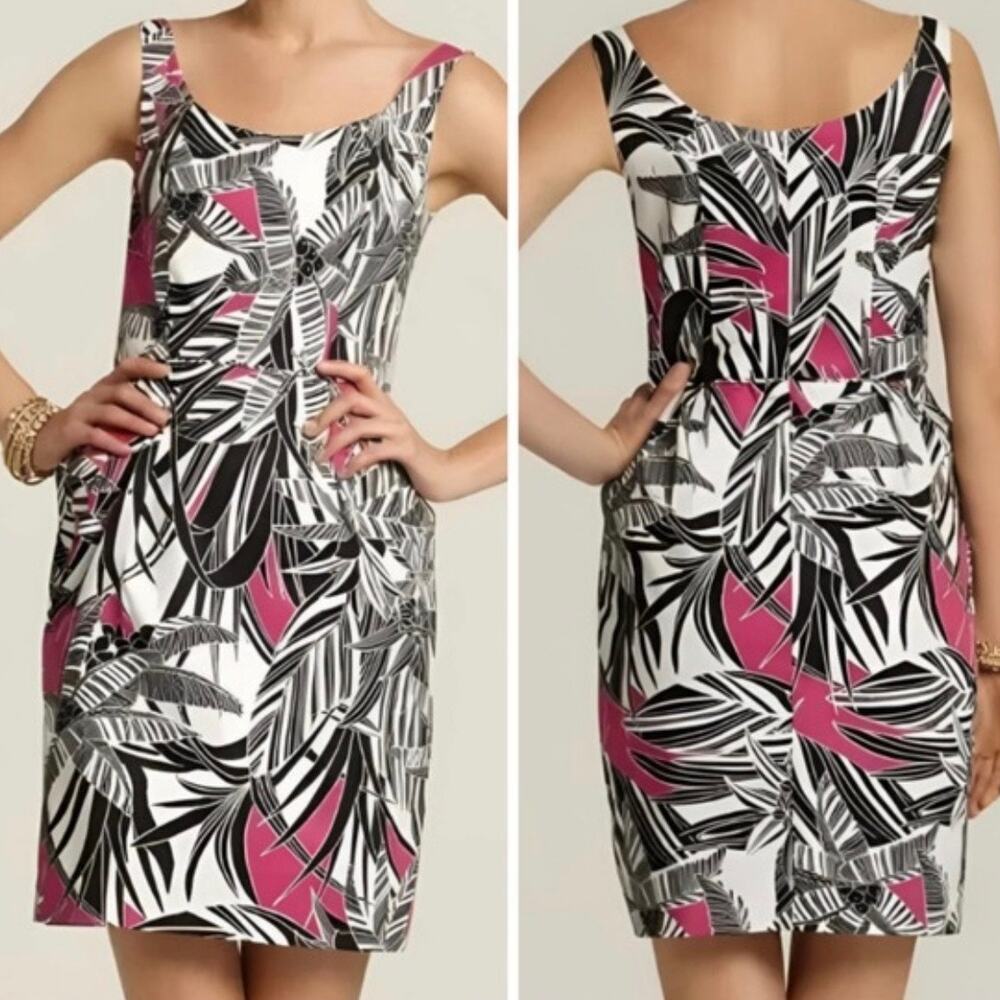 Trina Turk Womens Cayli Pink Black Palm Print Sleeveless Sheath Dress Size 2